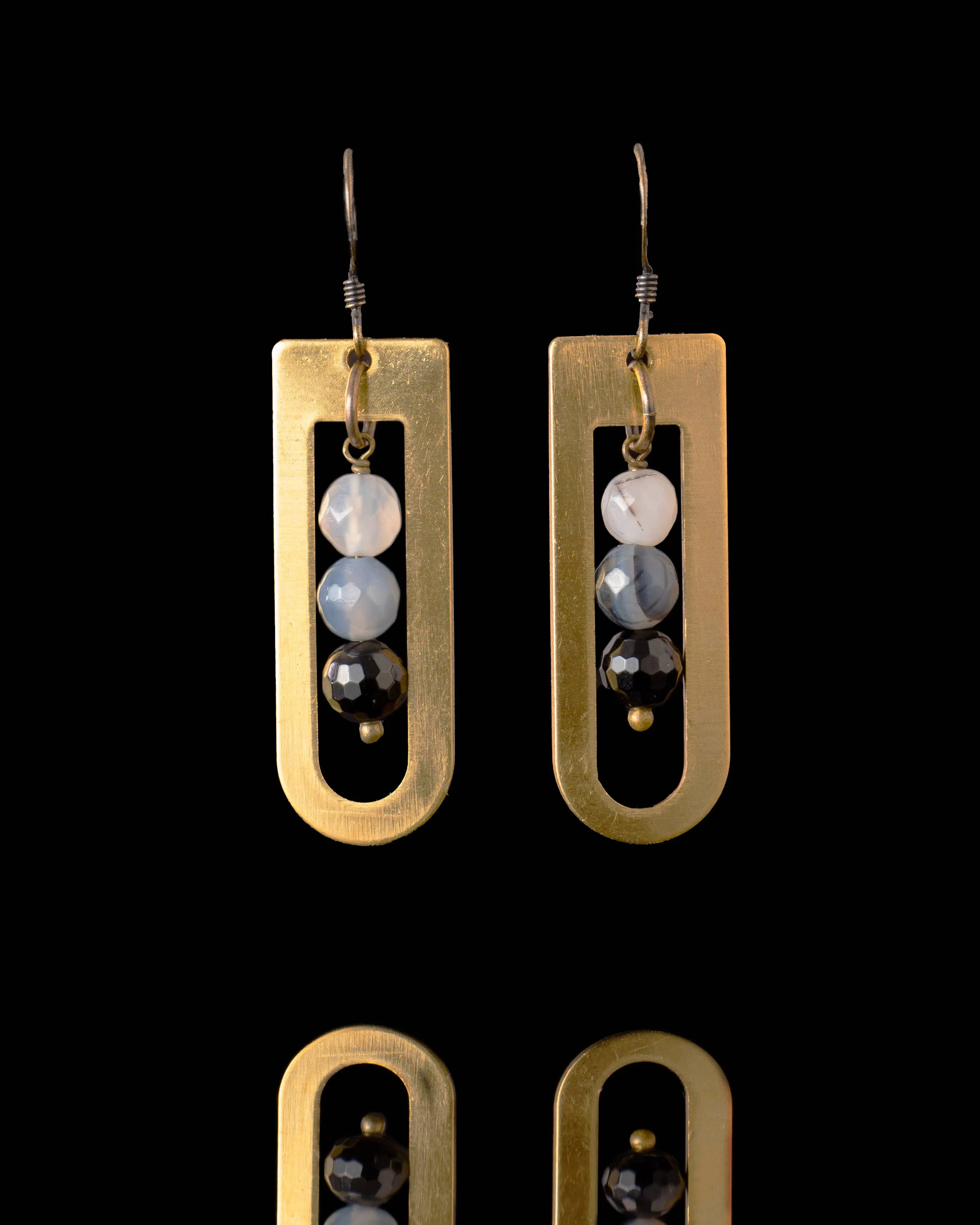Onyx Cream and Gray Modern Earrings