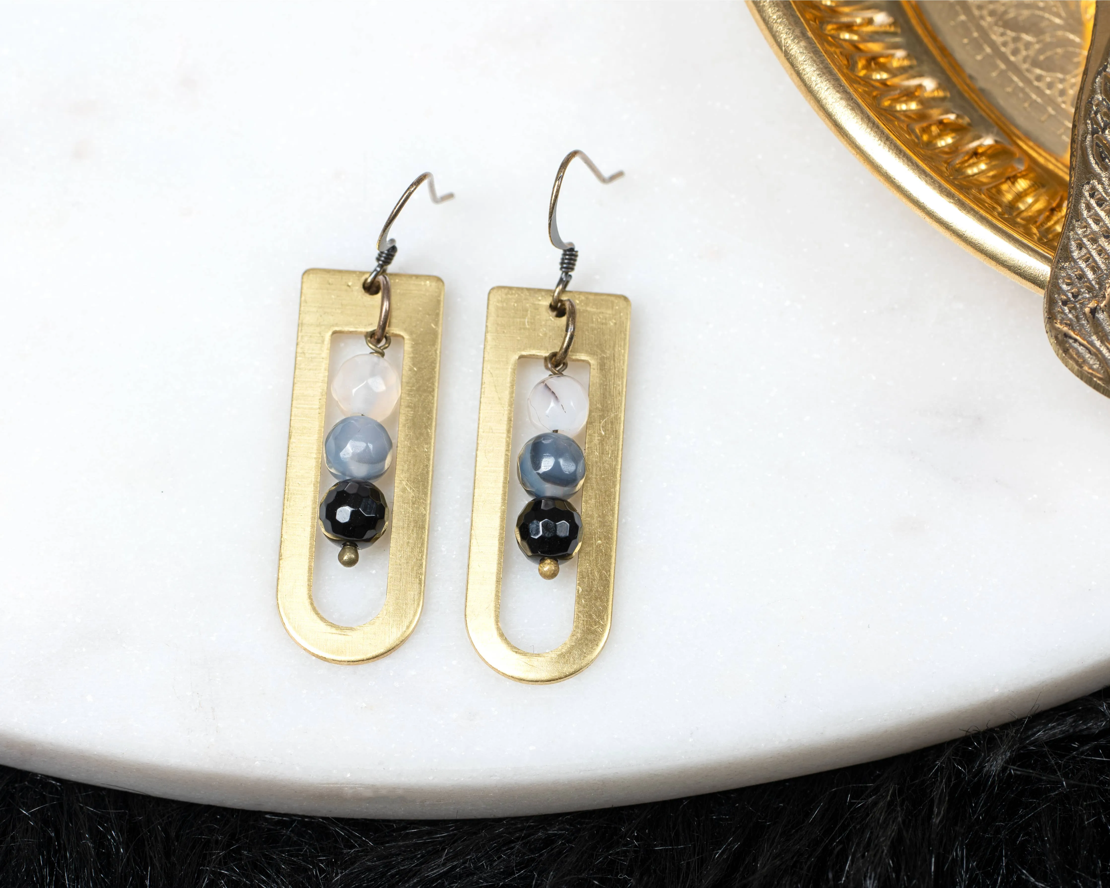 Onyx Cream and Gray Modern Earrings
