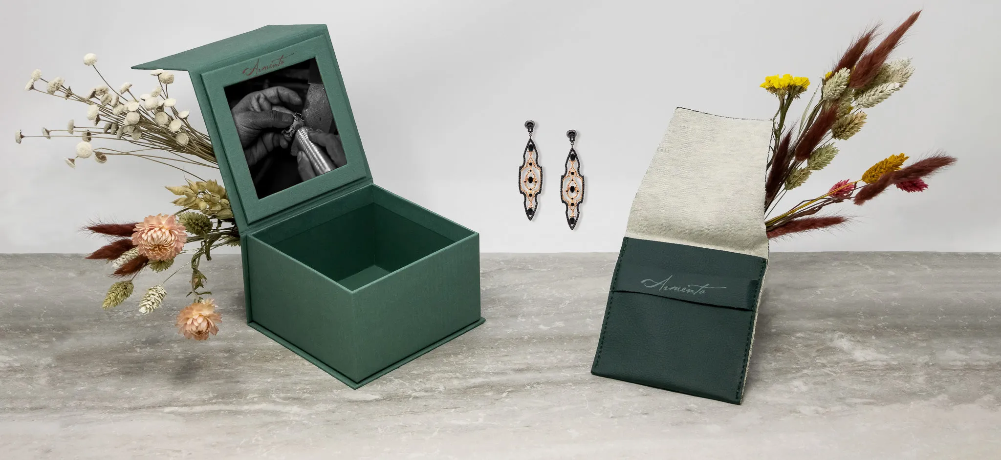 OPEN SCROLL BLACK SAPPHIRE AND CHAMPAGNE DIAMONDS