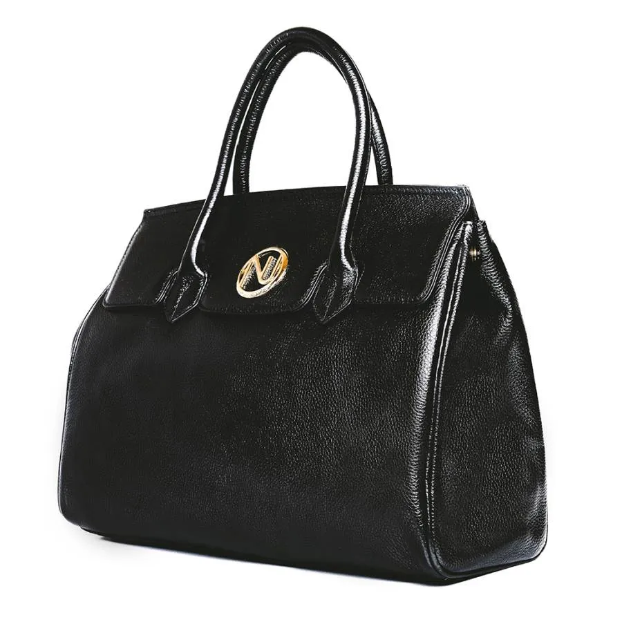 Ophelia Handbag in Black Pebble Leather
