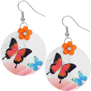 Orange Thin Shell Butterfly Drop Earrings