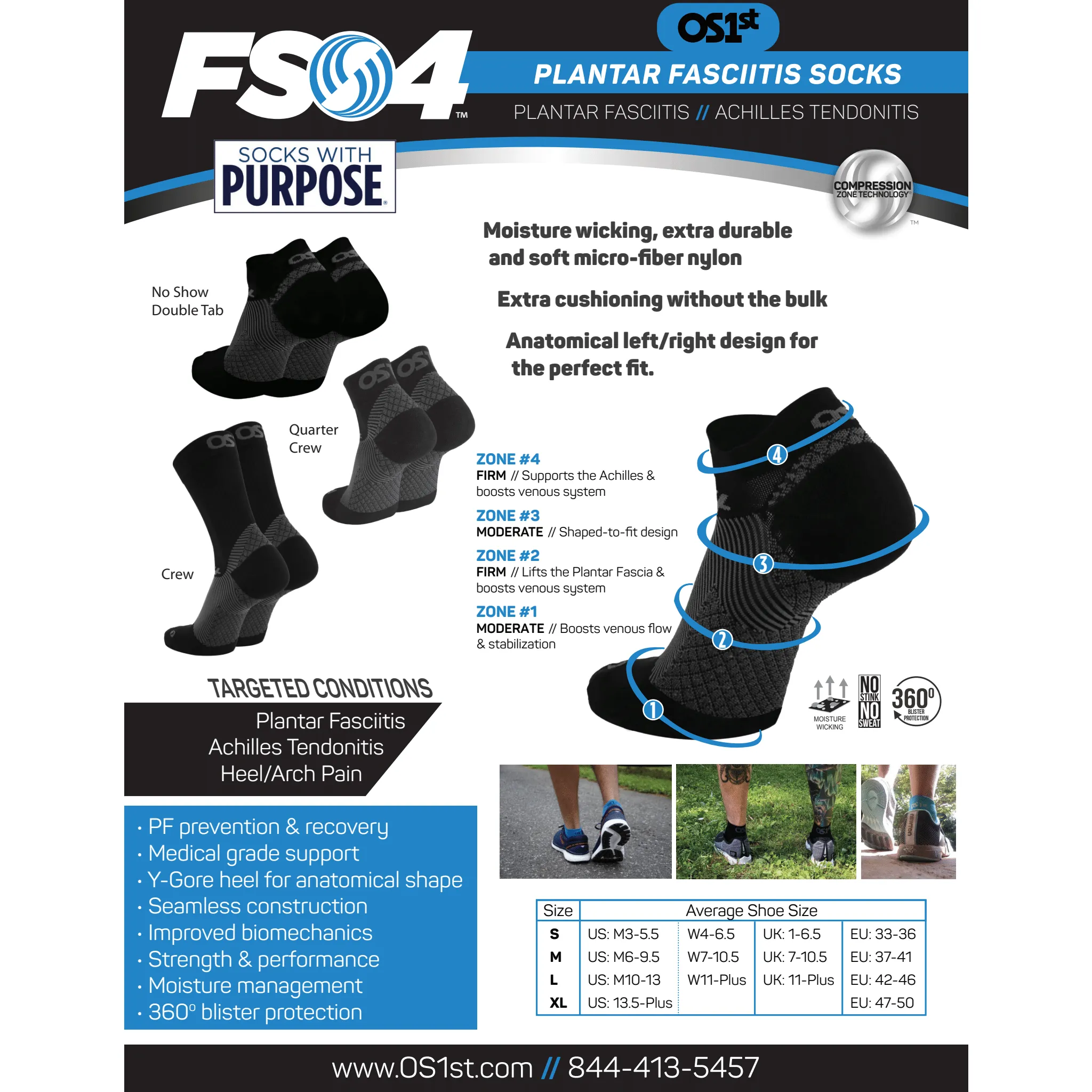 OS1st Merino Plantar Fasciitis Compression No Show Socks