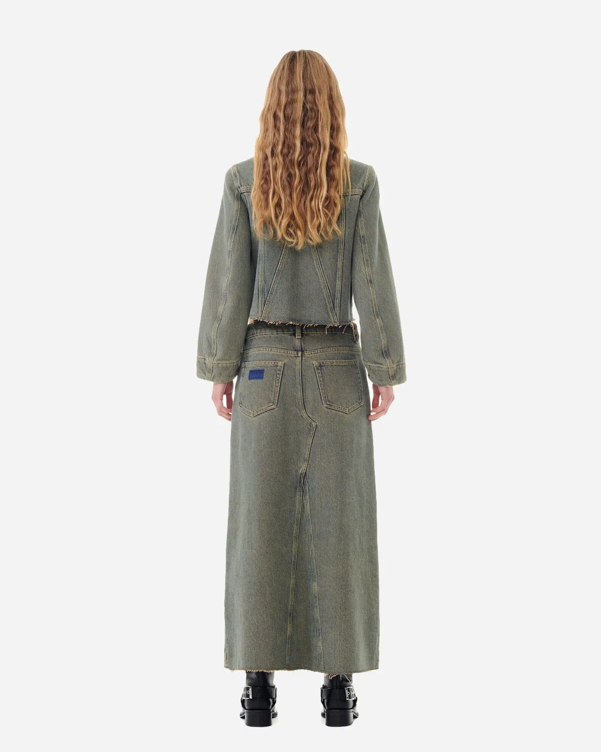 Overdyed Heavy Denim Maxi Skirt - Shitake