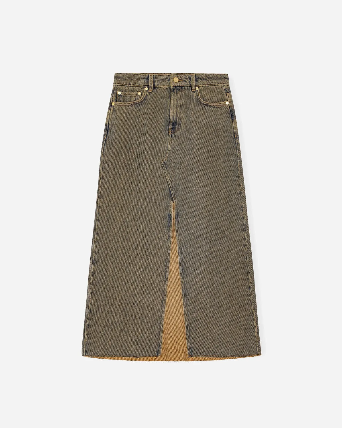 Overdyed Heavy Denim Maxi Skirt - Shitake