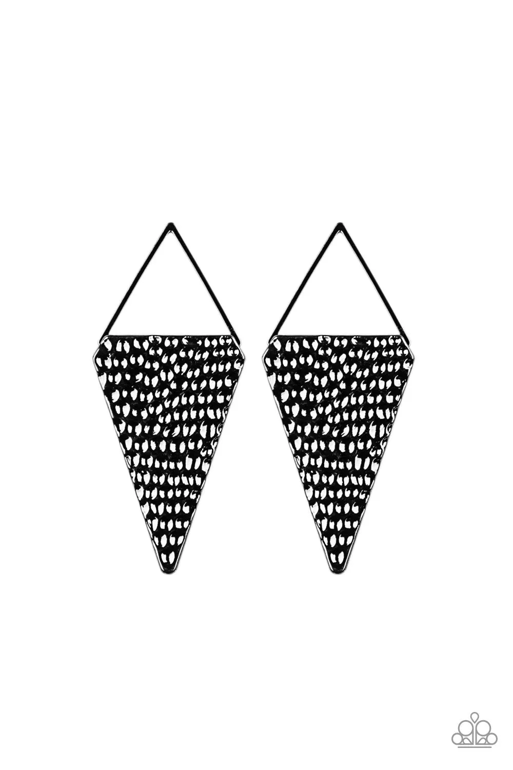 Paparazzi " Have a Bite " Black Metal Double Triangle Hammered Post Earrings