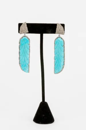 Pave Diamond , Carved Turquoise Earrings
