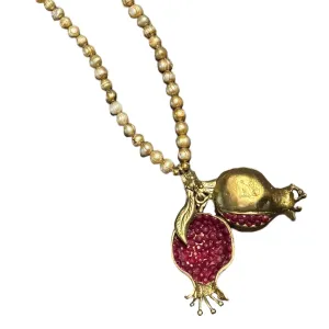 Pearl Necklace with Hand Crafted Pomegranate Pendant