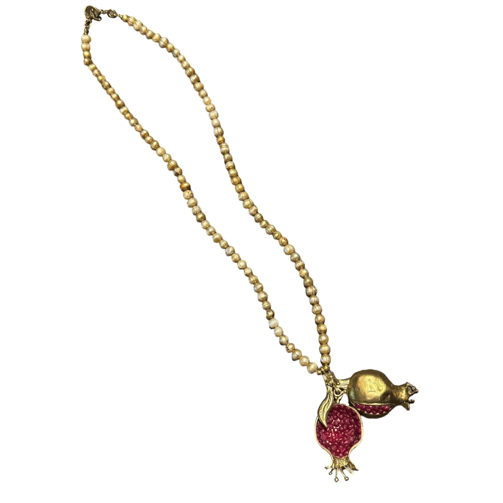 Pearl Necklace with Hand Crafted Pomegranate Pendant