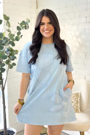 Periwinkle Blue Daisy Patch Short Sleeve Dress