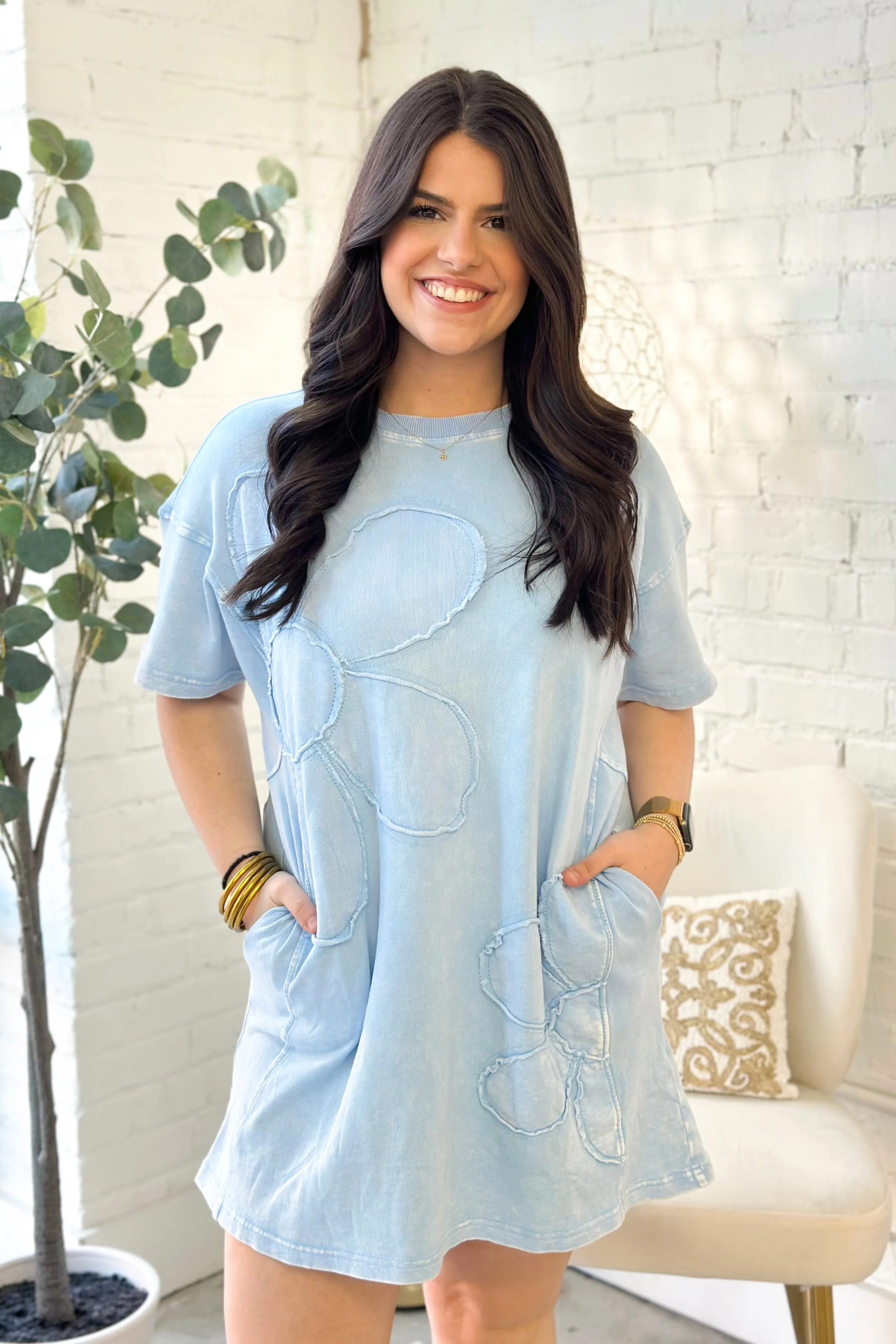 Periwinkle Blue Daisy Patch Short Sleeve Dress
