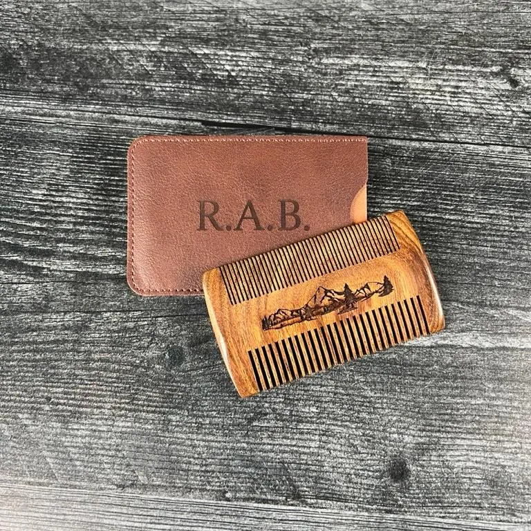 Personalized Beard Comb, Custom Text or Image Engraved Comb and/or Case