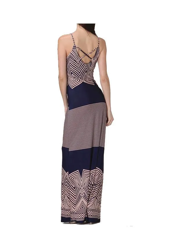 Pink And Navy Graphic Maxi Dress
