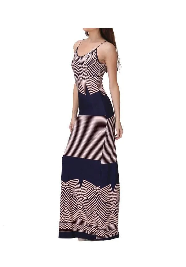 Pink And Navy Graphic Maxi Dress