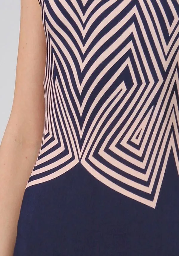 Pink And Navy Graphic Maxi Dress