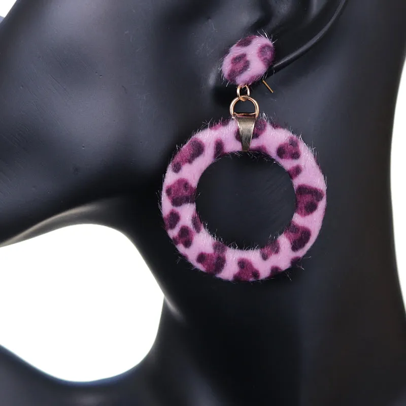 Pink Cheetah Faux Fur Hoop Earrings