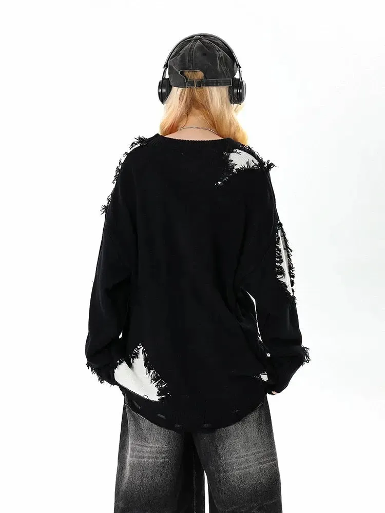 'Pink Chocolate' Oversized Edgy Ripped Patchwork Sweater