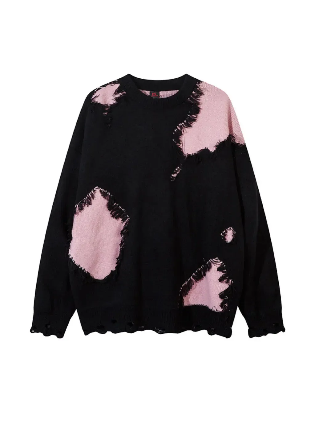 'Pink Chocolate' Oversized Edgy Ripped Patchwork Sweater