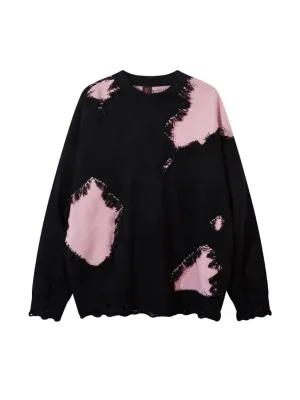 'Pink Chocolate' Oversized Edgy Ripped Patchwork Sweater