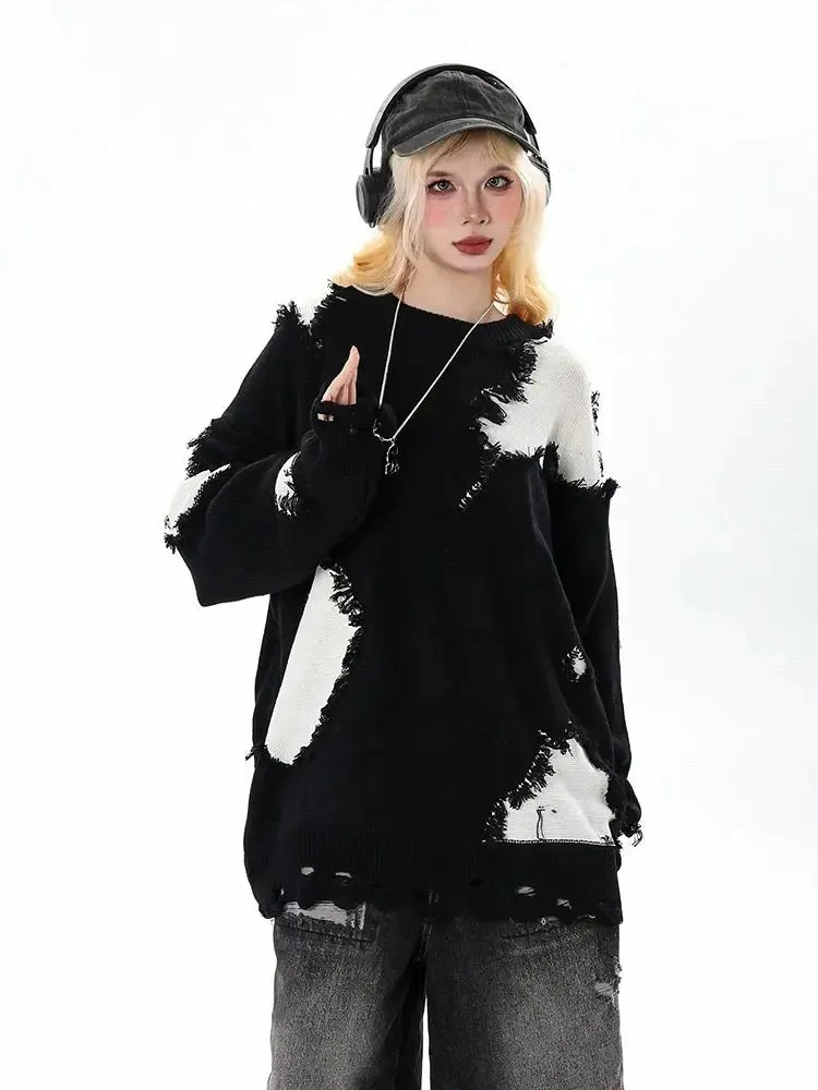 'Pink Chocolate' Oversized Edgy Ripped Patchwork Sweater