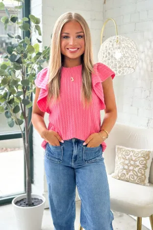 Pink Quilted Ruffle Sleeve Top
