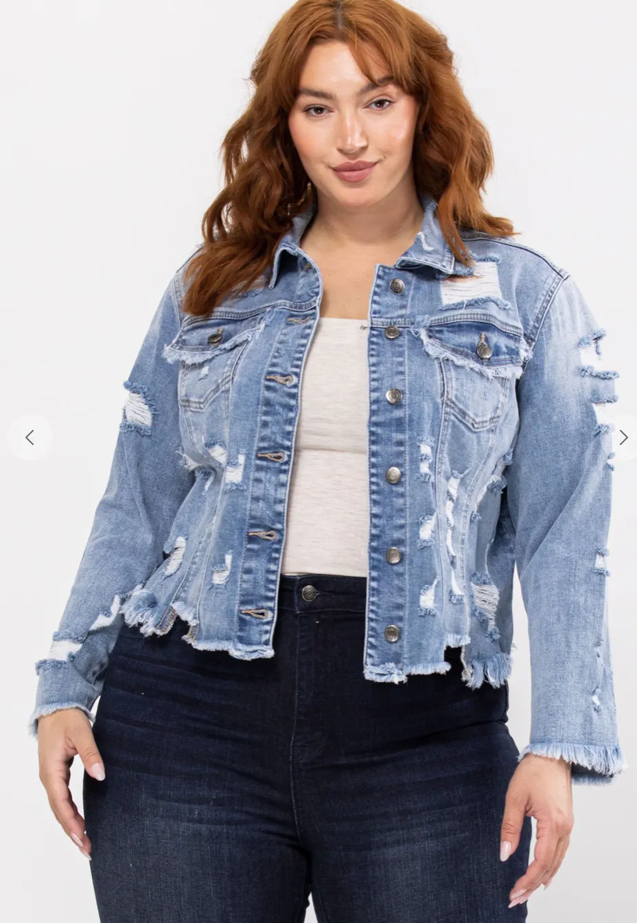 Plus Distressed Denim Jacket