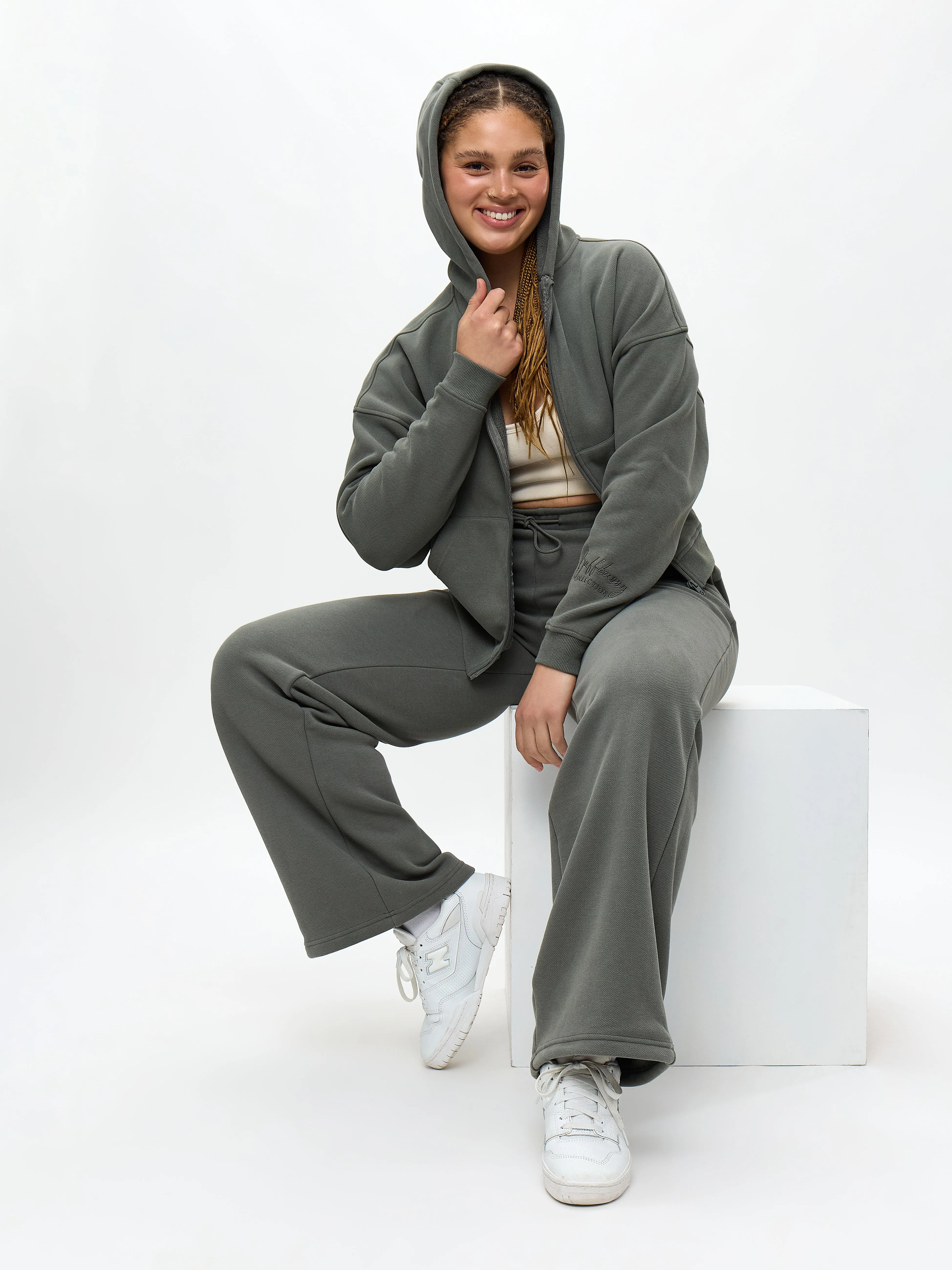 Plush Fleece Zip Hoodie - Frosted Sage