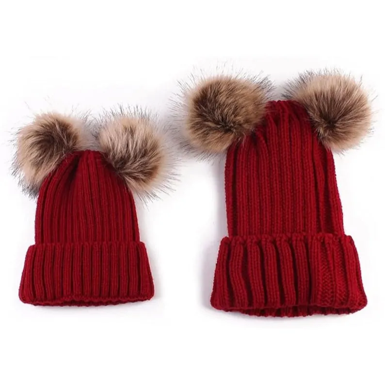 Pom Pom Satin Lined Beanie | Double Pom Pom Beanie | Adult Satin Lined Beanies | Toddler Satin Lined Beanies | Satin Lined Winter Hat | Ski
