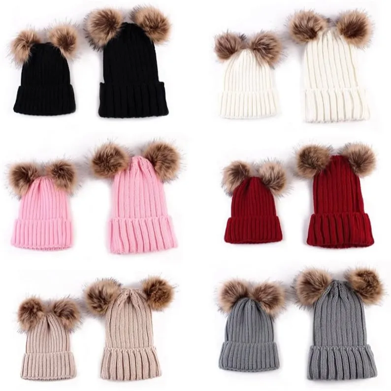 Pom Pom Satin Lined Beanie | Double Pom Pom Beanie | Adult Satin Lined Beanies | Toddler Satin Lined Beanies | Satin Lined Winter Hat | Ski