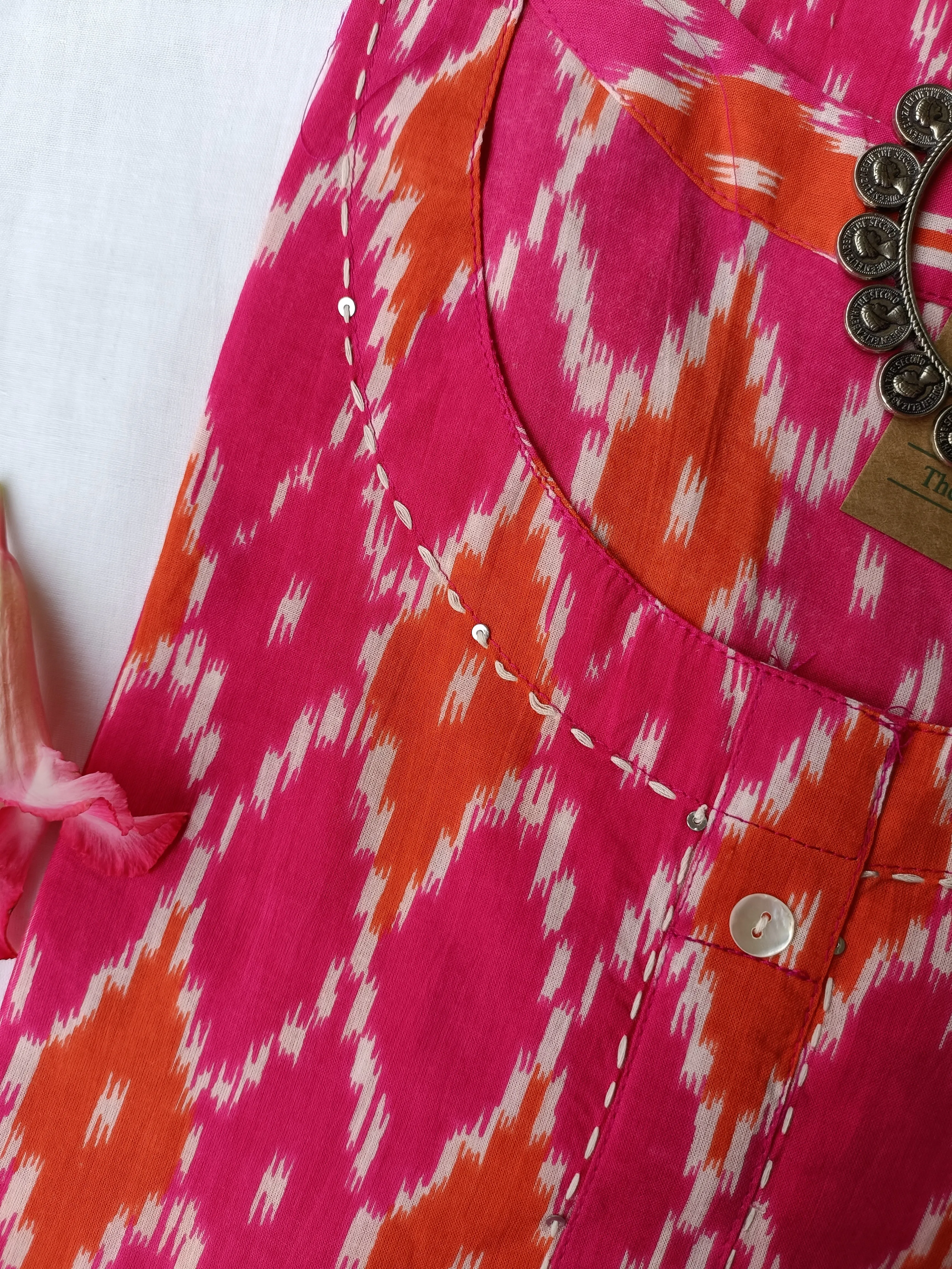 Poppy pink hand crafted ikat cotton Kurta