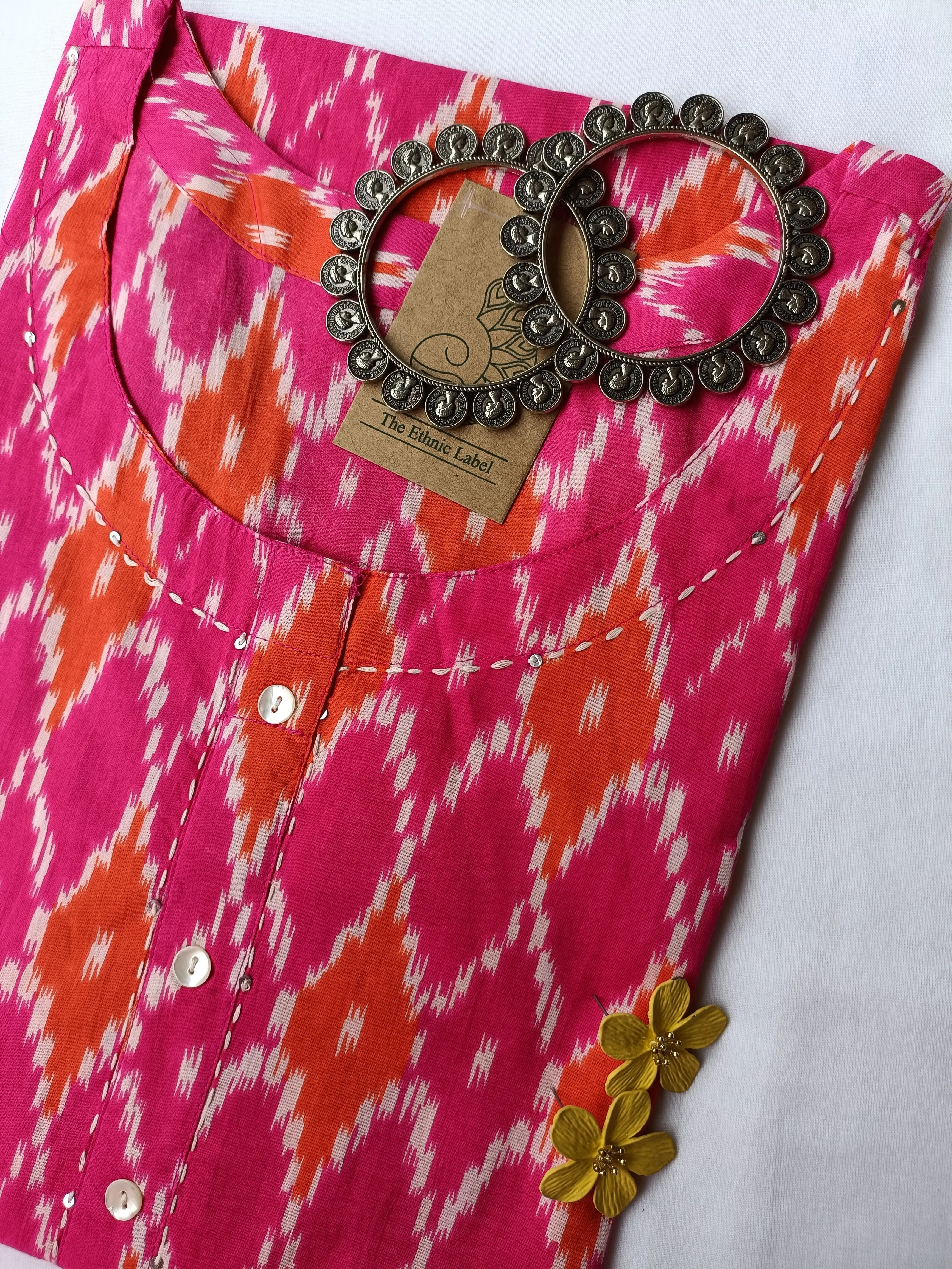 Poppy pink hand crafted ikat cotton Kurta