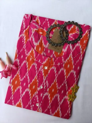 Poppy pink hand crafted ikat cotton Kurta