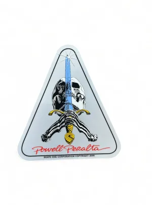 POWELL PERALTA | Sword And Skull Sticker | Silver Triangular 3.75" x 4"