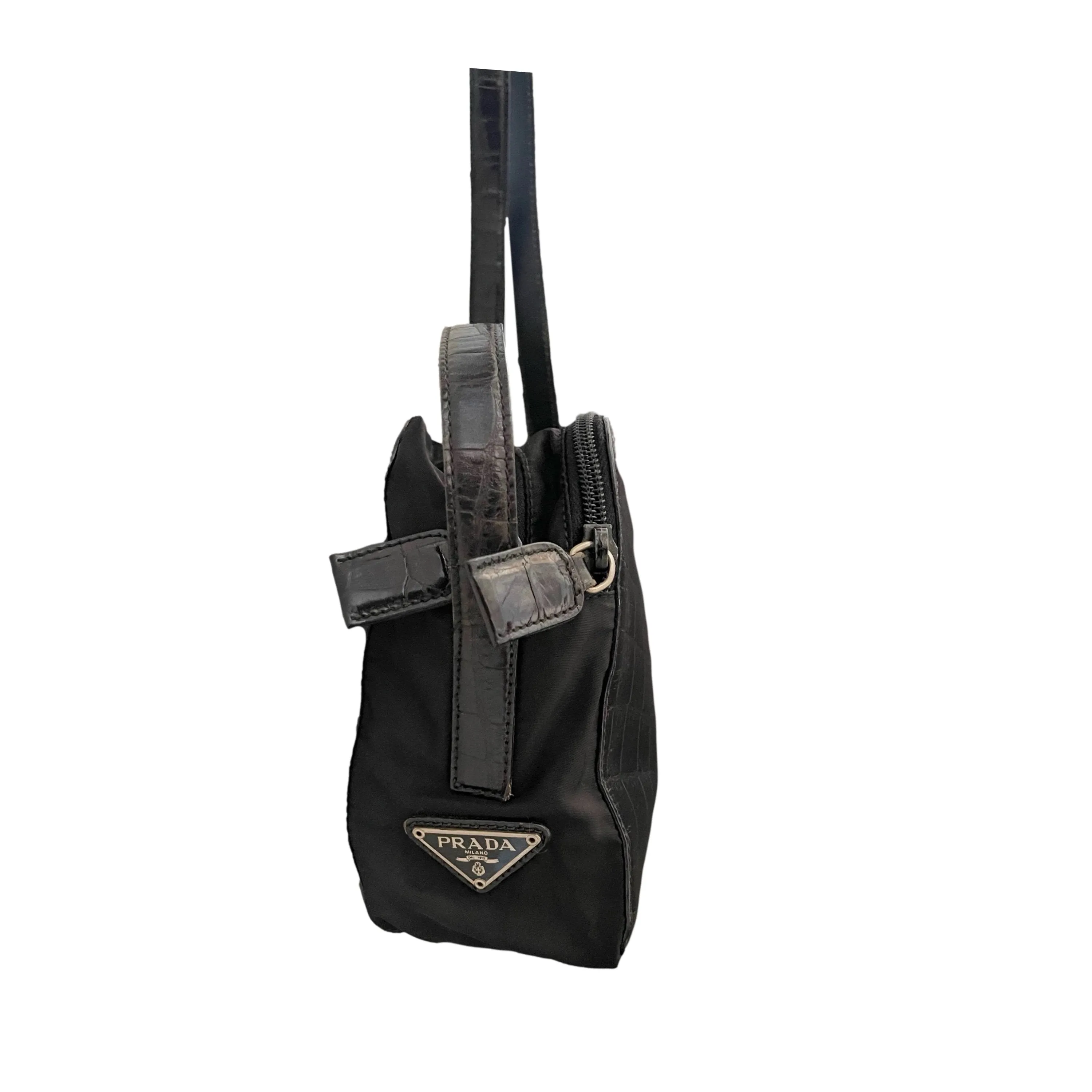 Prada Black Croc Embossed Crossbody Bag