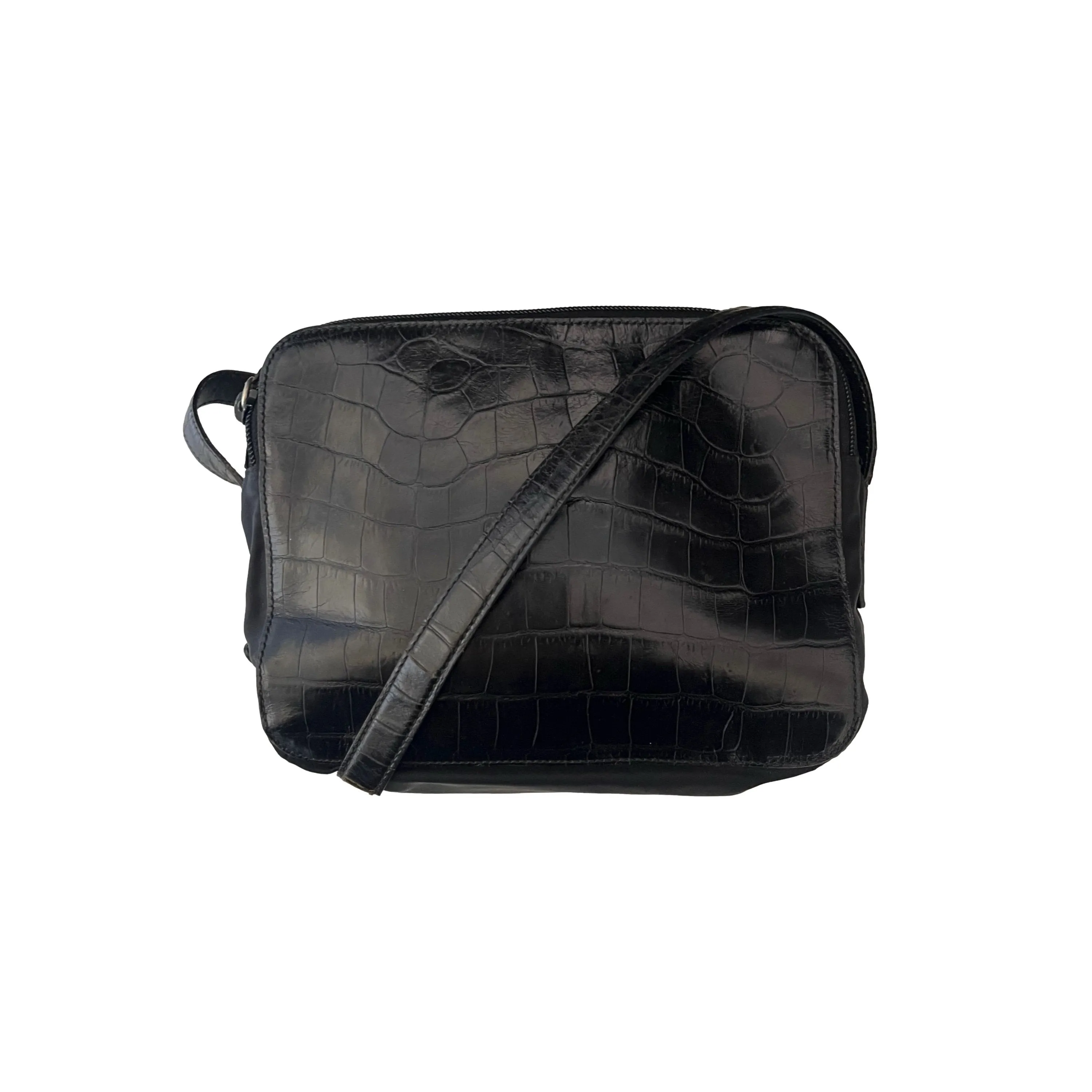 Prada Black Croc Embossed Crossbody Bag
