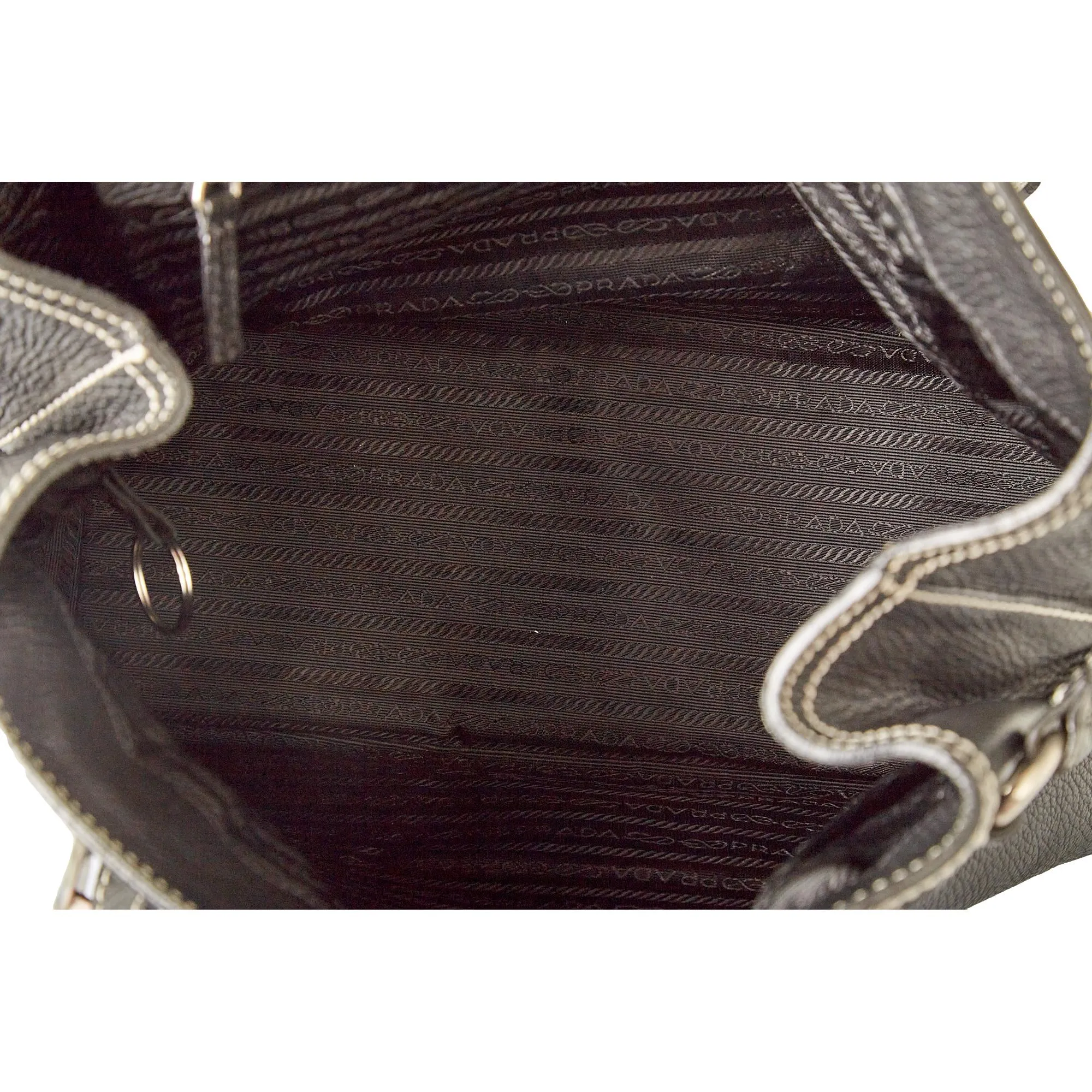 Prada Black Leather Saddle Stitch Logo Bag