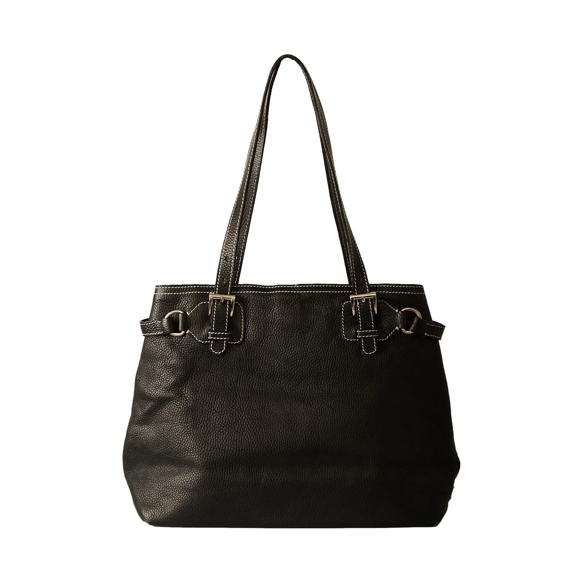 Prada Black Leather Saddle Stitch Logo Bag