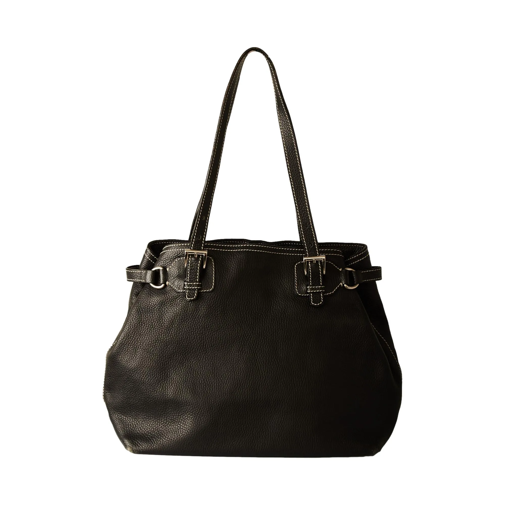 Prada Black Leather Saddle Stitch Logo Bag