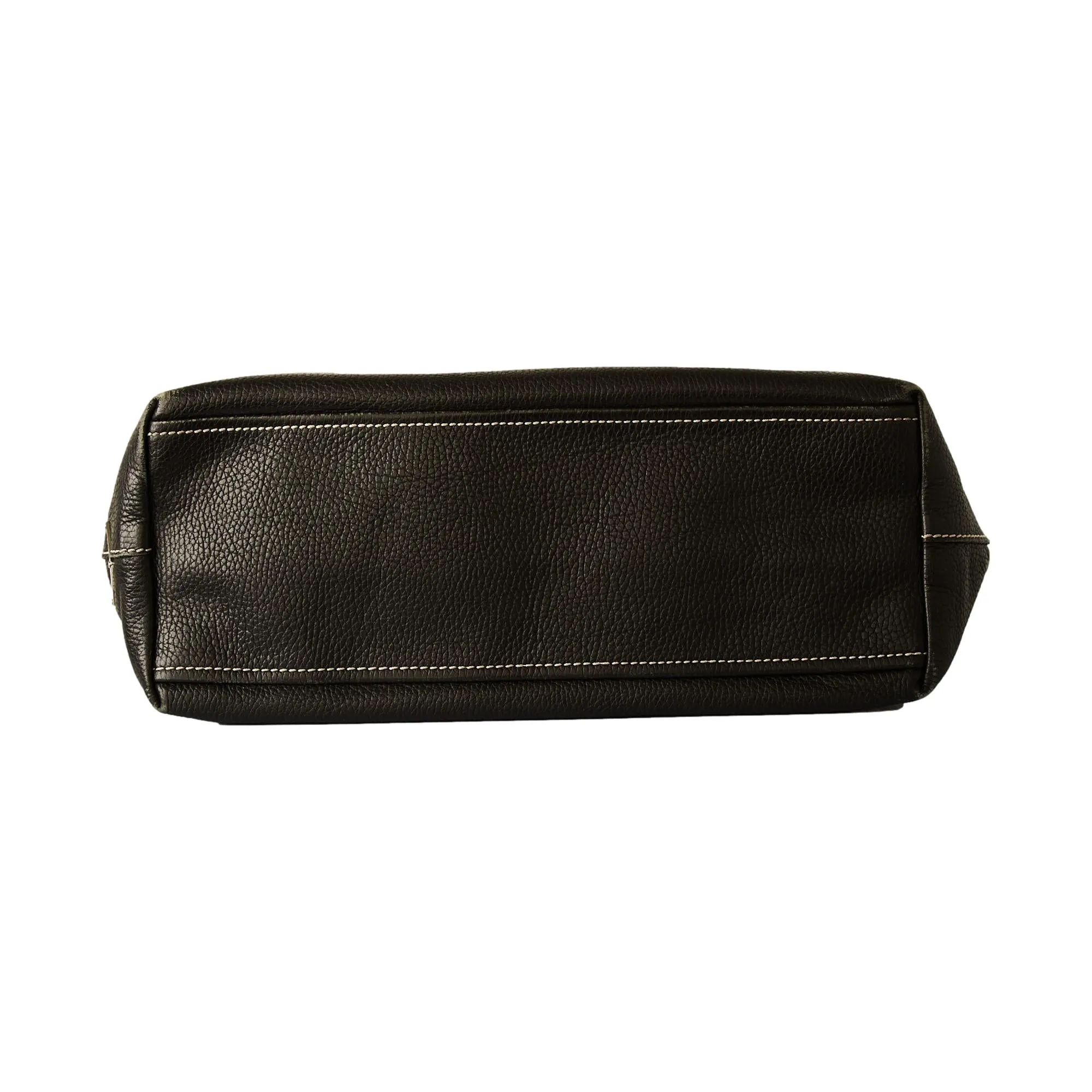 Prada Black Leather Saddle Stitch Logo Bag