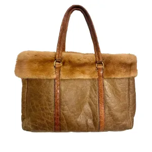 Prada Brown Mink   Croc Shoulder Bag