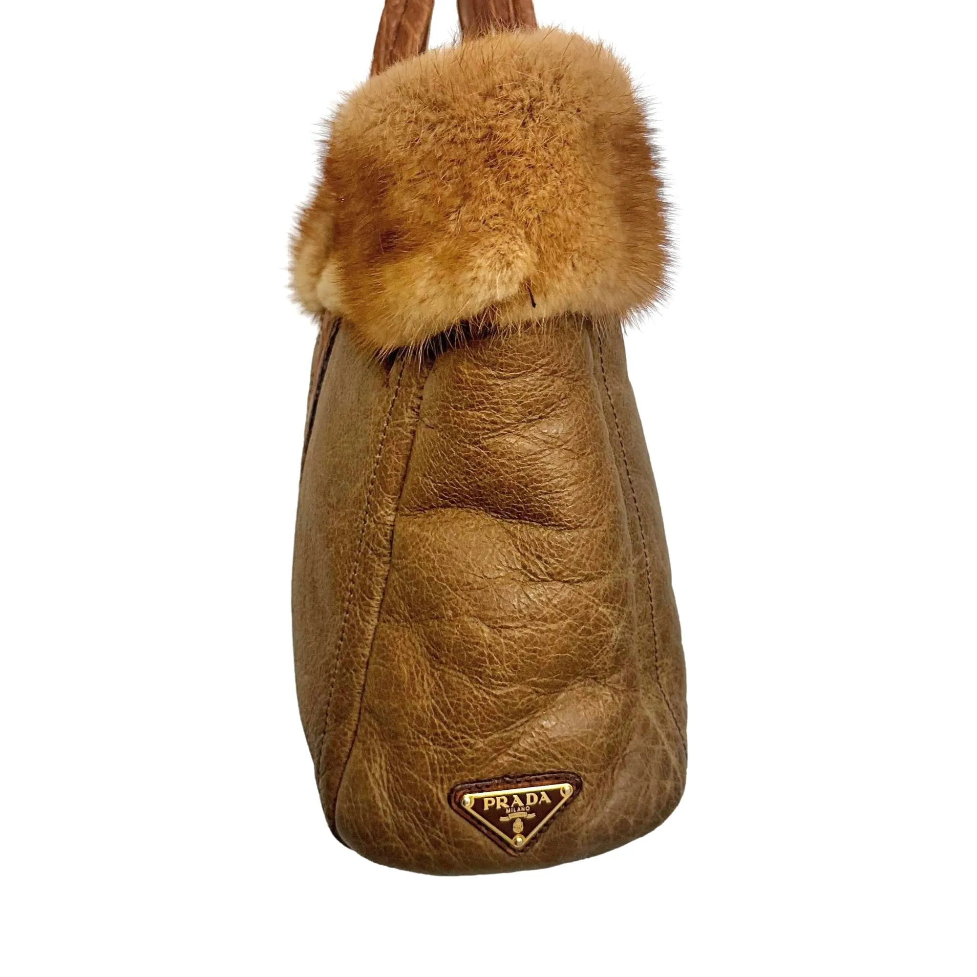 Prada Brown Mink   Croc Shoulder Bag