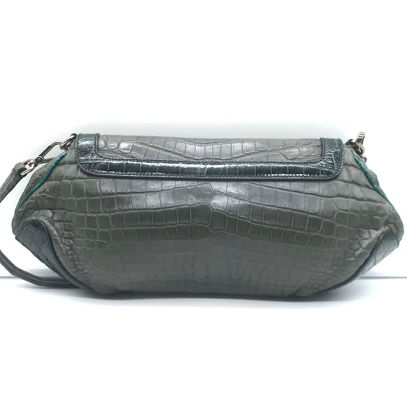 Prada Coccodrillo Tricolor Skipper Bag Gray/Blue Crocodile Shoulder Bag