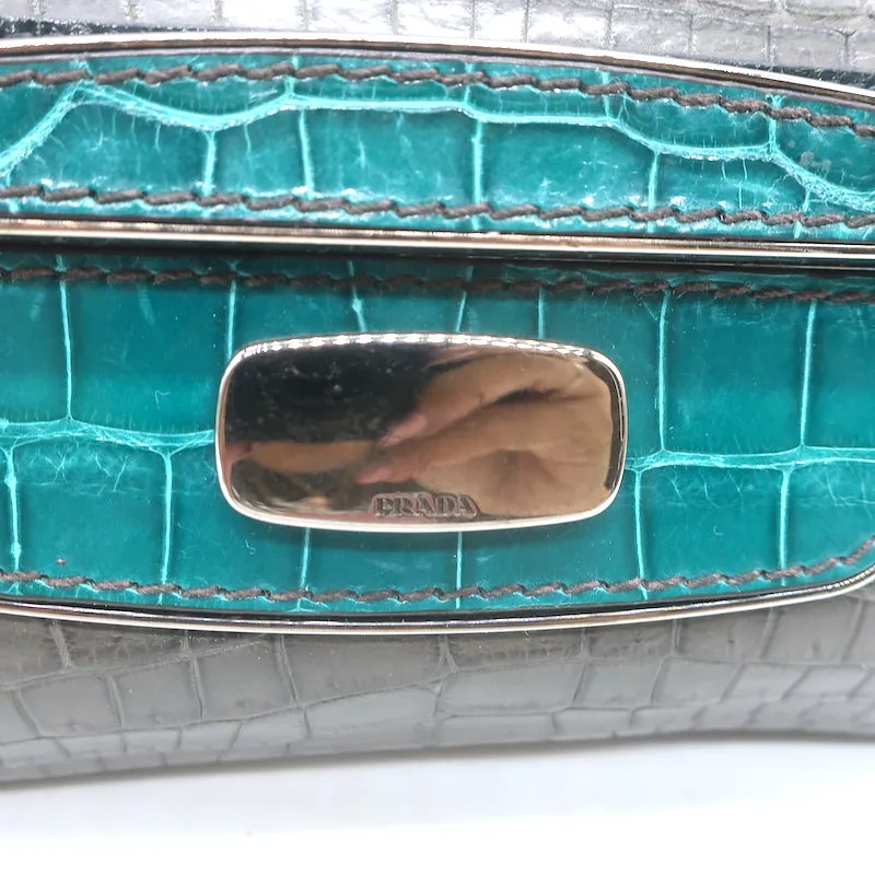 Prada Coccodrillo Tricolor Skipper Bag Gray/Blue Crocodile Shoulder Bag