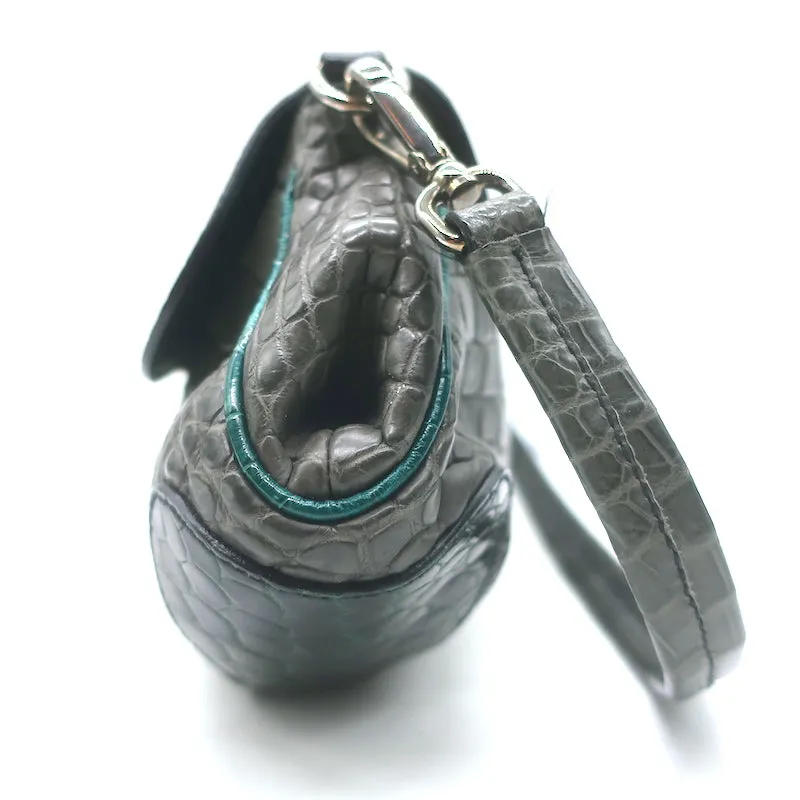 Prada Coccodrillo Tricolor Skipper Bag Gray/Blue Crocodile Shoulder Bag