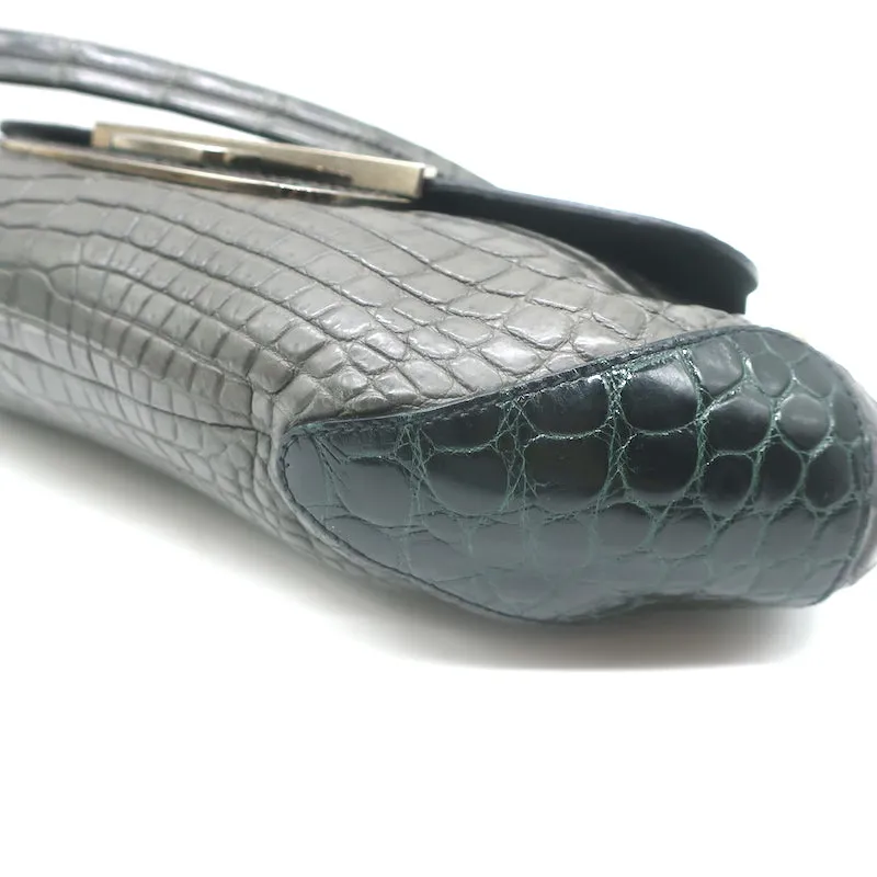 Prada Coccodrillo Tricolor Skipper Bag Gray/Blue Crocodile Shoulder Bag