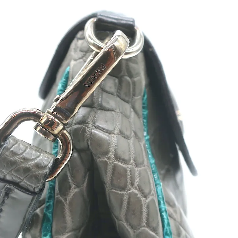 Prada Coccodrillo Tricolor Skipper Bag Gray/Blue Crocodile Shoulder Bag