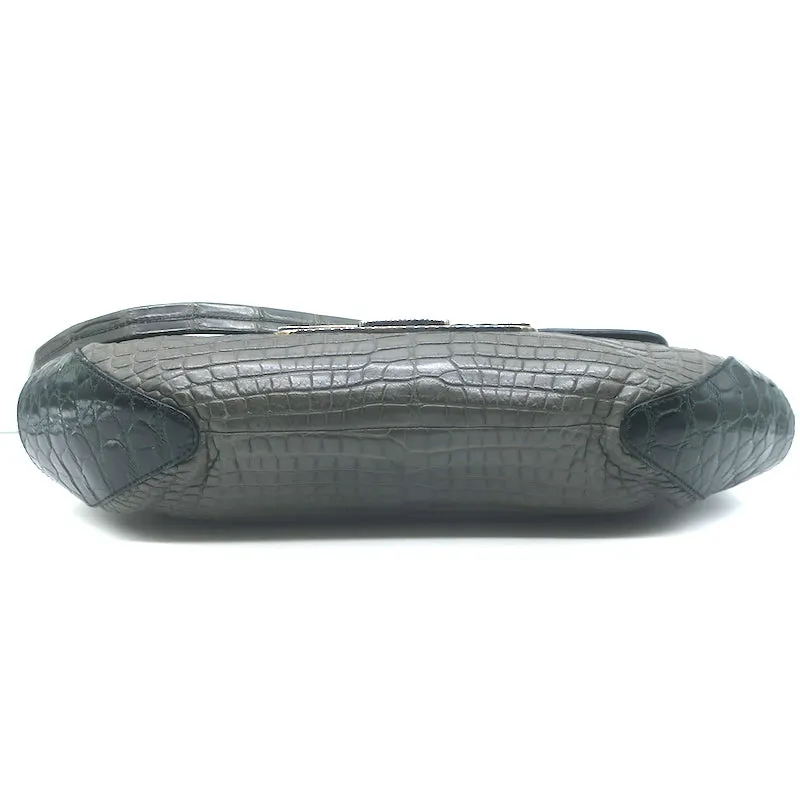Prada Coccodrillo Tricolor Skipper Bag Gray/Blue Crocodile Shoulder Bag