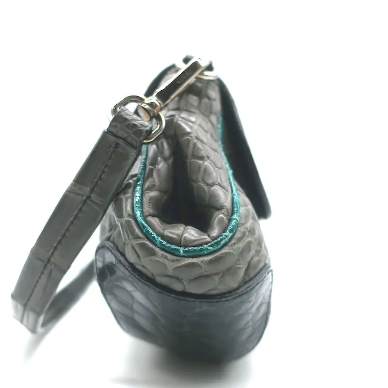 Prada Coccodrillo Tricolor Skipper Bag Gray/Blue Crocodile Shoulder Bag