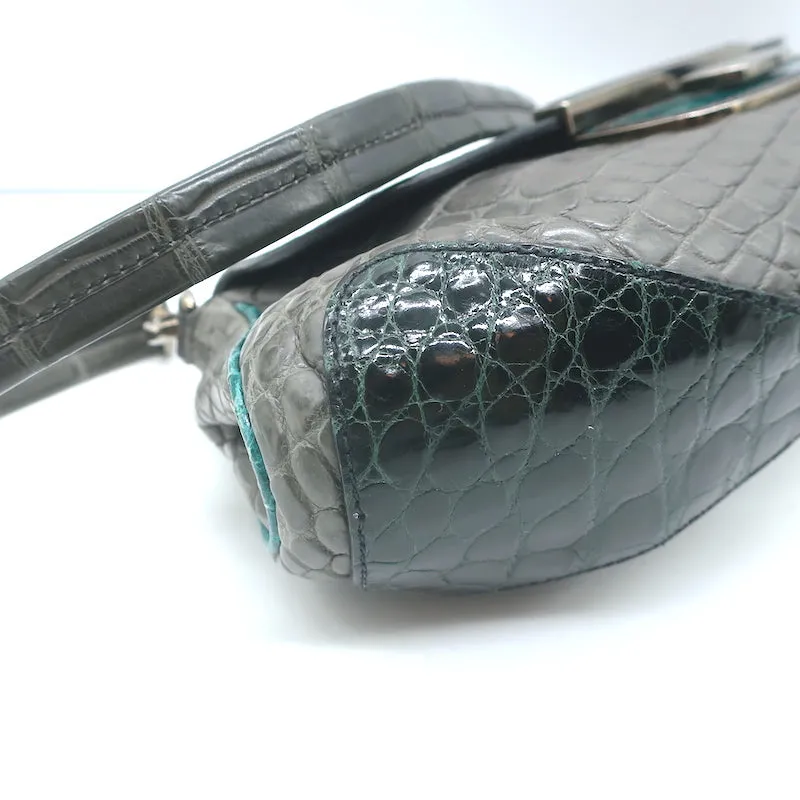 Prada Coccodrillo Tricolor Skipper Bag Gray/Blue Crocodile Shoulder Bag