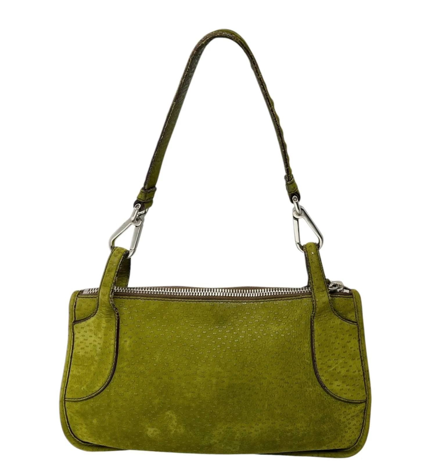 Prada Green Suede Logo Shoulder Bag