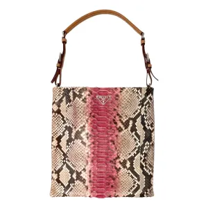 Prada Pink   Brown Snakeskin Top Handle Bag